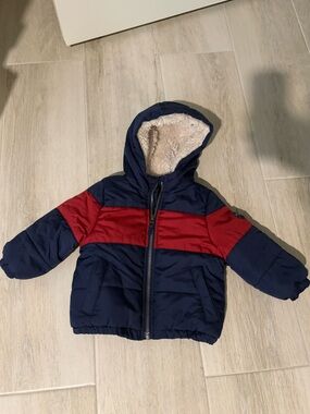 OshKosh B'gosh Navy and Red Puffer Jacket with Sherpa Hood, Toddler 18mo